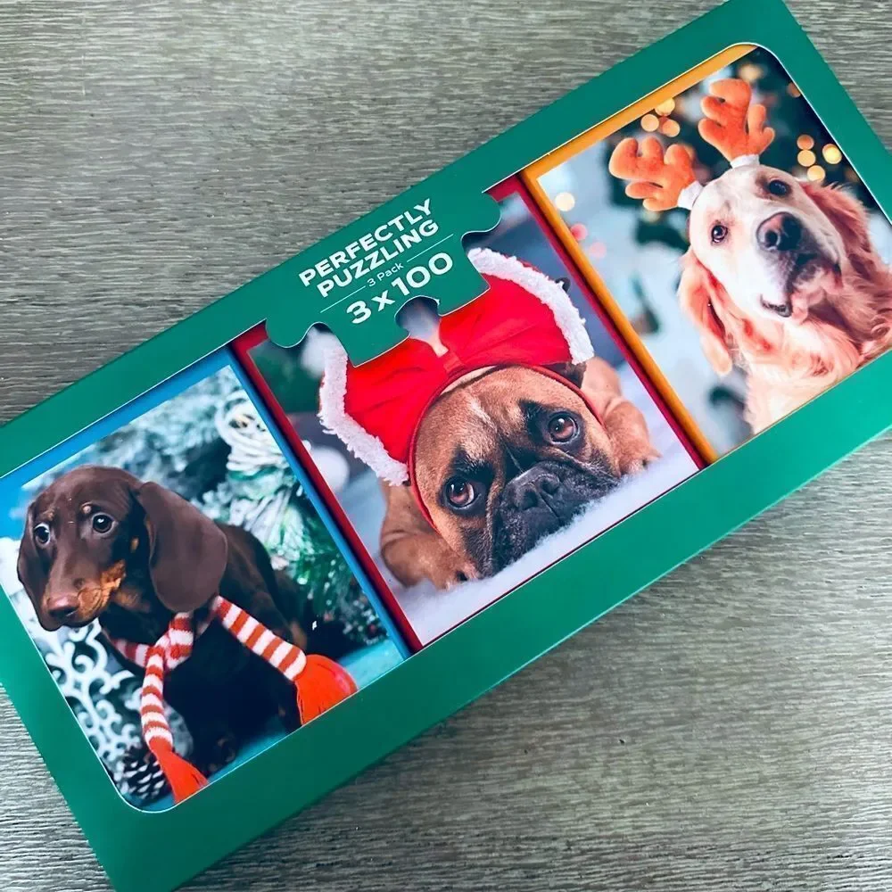 Christmas Dogs 3-pc Boxed Holiday Puzzles Set